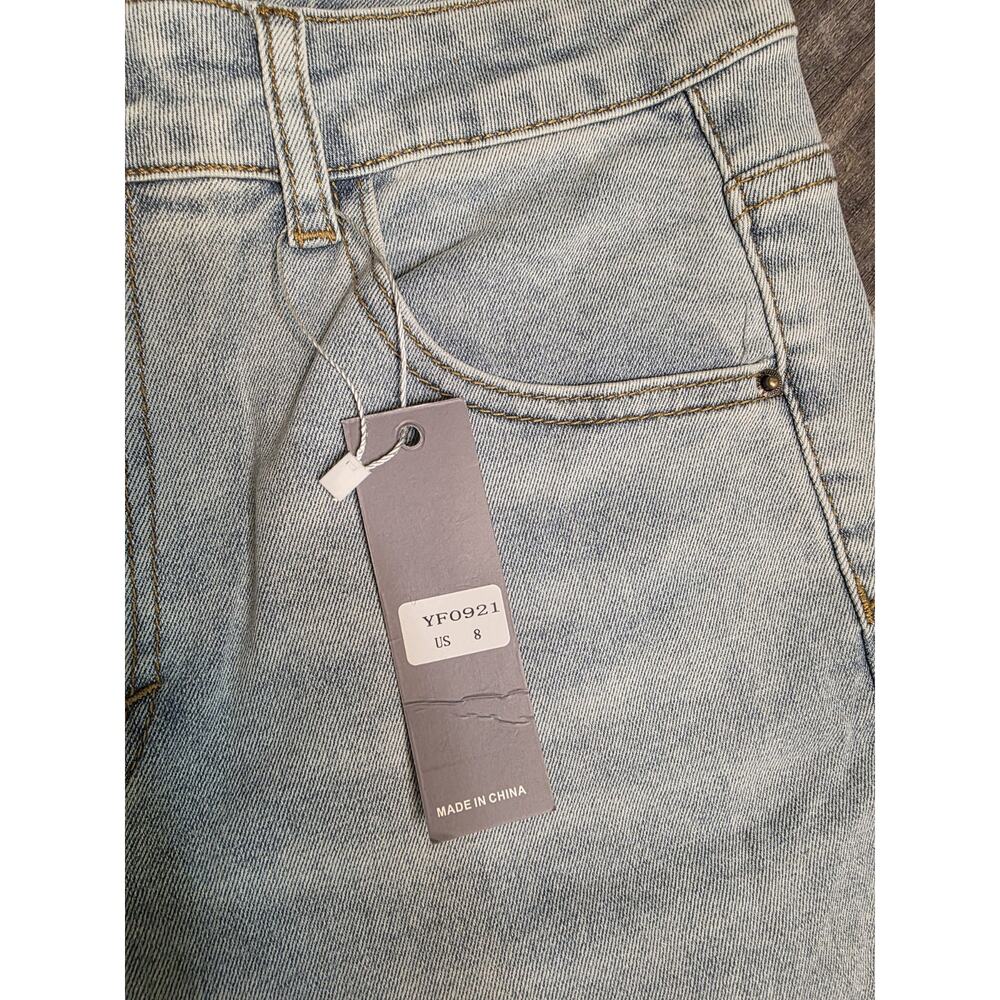 KDF Women's Jeans Size 8 Light Wash Wide Leg Raw Hem High Rise Stretch NWT - Picture 3 of 7